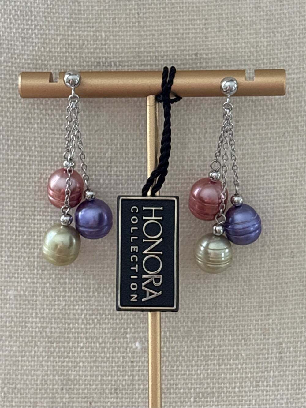 Honora Sterling Silver 10.3mm Triple Ring Pearl Dangle Earrings Pink Purple Gold